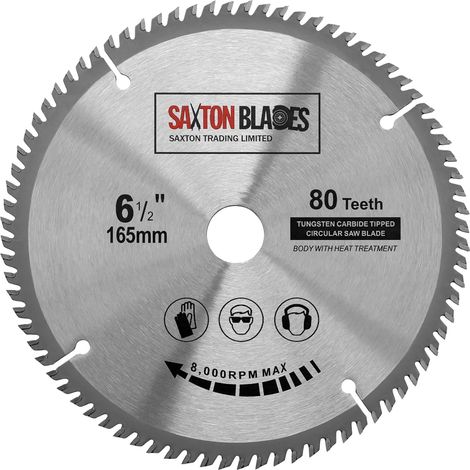 Saxton TCT circulaire Fine Cutting lame de scie pour le bois 165 mm x 20 mm (16 mm bague) x 80 dents compatible avec Bosch Makita etc (1/5)