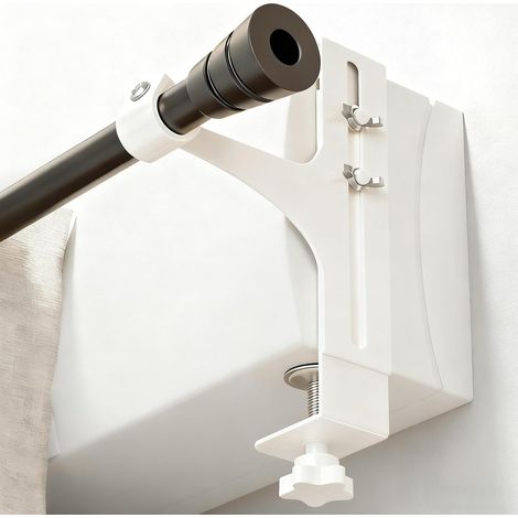 Supports de Tringle à Rideaux sans Perçage - Fixations Universelles pour Coffre de Volet Roulant ou Fenêtre, Porte-Tringle Métal Blanc (1/5)
