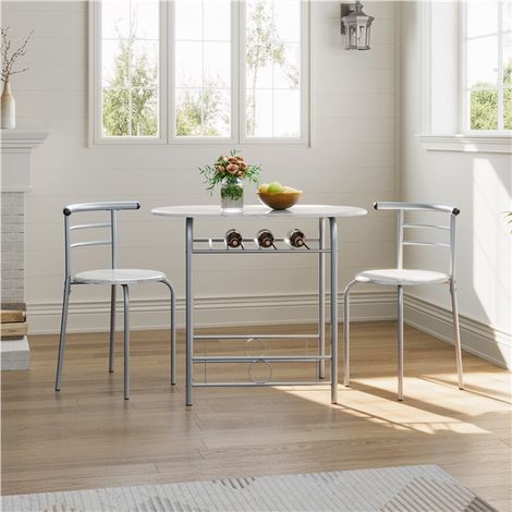 Homevive Juego de Mesa de Comedor Redonda con 2 Sillas, Juego de Muebles de Cocina de 3 Piezas, para Espacios Pequeños, Jardín, Estudio Blanco