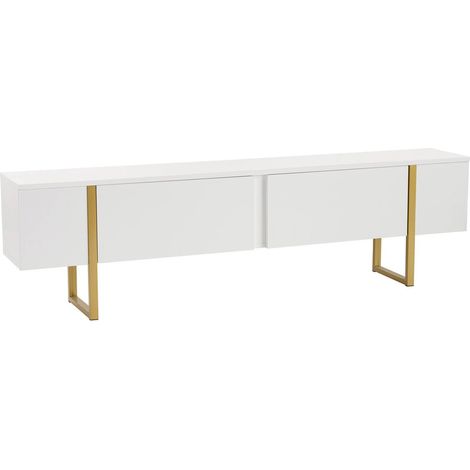 Dmora - Mobile porta TV Gussola, Credenza da soggiorno, Armadio basso per TV, Base parete attrezzata, 180x30 h50 cm, Bianco e Oro (1/5)
