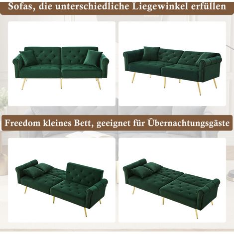 Canapé-lit moderne 2 places – Revêtement en velours, dossier réglable sur 3 positions et pieds en métal doré. Canapé élégant avec fonction couchage – Gain de place, durable, idéal pour les petits espa (1/5)