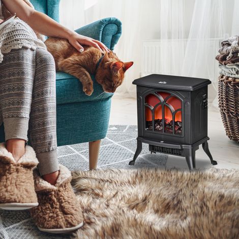 Caminetto elettrico 750/1500 W con 2 livelli di potenza, effetto fiamma, area di copertura 15-20 m², nero (1/5)