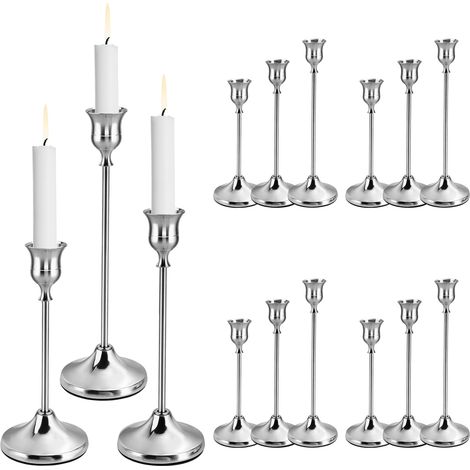 15 pièce 3 Tailles de Bougeoirs Coniques Argentés Bougeoir Décoratif Chandelier en Métal Ensemble de Bougeoirs pour la Décoration Intérieure Mariage Salle à Manger Fête Anniversaire (1/5)