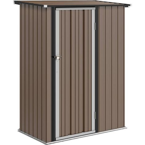 Abri de jardin de 1,07 m² avec toit en pente, 142 x 84 x 189 cm, abri à outils avec porte verrouillable, cabane de jardin, acier, marron