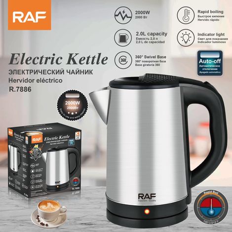 Bouilloire électrique européenne de 2 litres avec revêtement intérieur en acier inoxydable, chauffe rapide et arrêt automatique. (1/5)