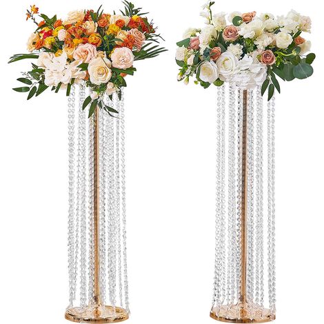 Vase Cristal Doré 90cm pour Mariage, Centre de Table Luxueux avec Fleurs, Décor pour Cérémonie, Réception, Hôtel, Maison – 2 Pièces (1/5)