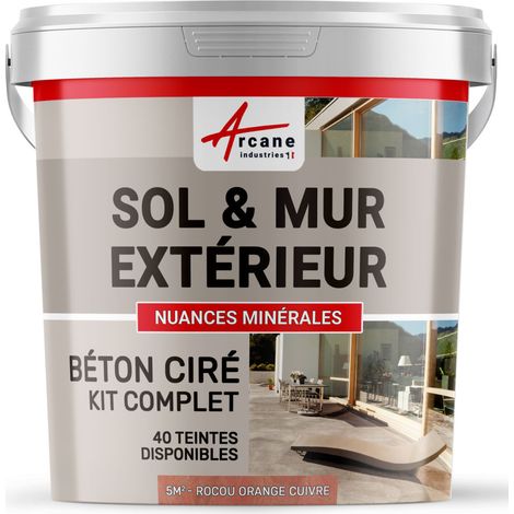 béton ciré, extérieur, pour sol, mur, terrasse, escalier, enduit, décoratif, minéral, en kit - 5 m² (en 2 couches) Rocou Orange Cuivre - ARCANE INDUSTRIES