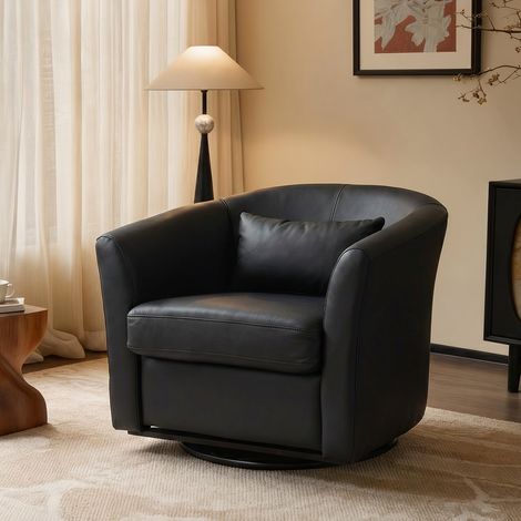 Fauteuil Salon Design en Cuir Synthétique Confortable avec Pieds Bois (1/5)