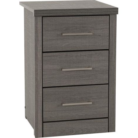Lisbon 3 Drawer Bedside - L40 x W40 x H61 cm - Black Wood Grain (1/5)