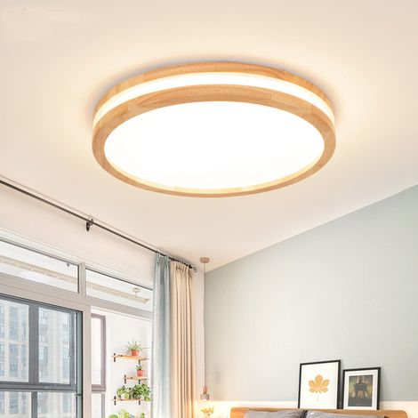 Wottes – Plafonnier LED rond 30W – Design naturel Ø30CM – Lumière neutre 4500K – Corps en métal et abat-jour en bois – Économie d'énergie 80%