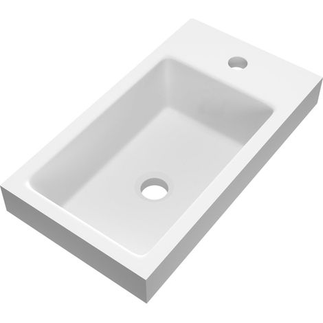 BRAUER Solar Medium lavabo à poser 40 avec 1 trou de robinet et en marbre minéral mat blanc à placer à gauche/droite (1/2)