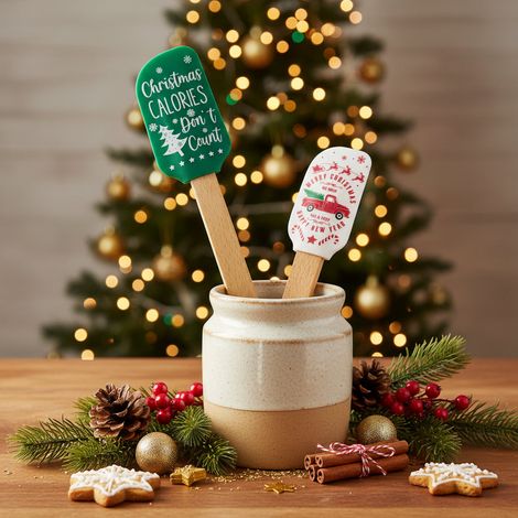 Set di 2 pezzi di spatole in silicone con manico in legno e immagini natalizie (1/4)