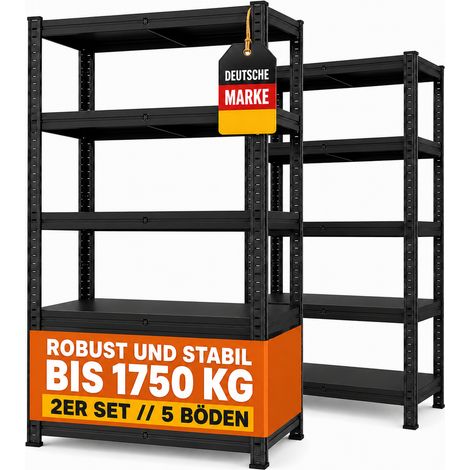 SR2B Premium Schwerlastregal Schwarz – 875 kg belastbar, wasserfest, matte laminierte Böden, 5 verstellbare Ebenen, teilbares Steckregal 180x90x40 cm (1/5)