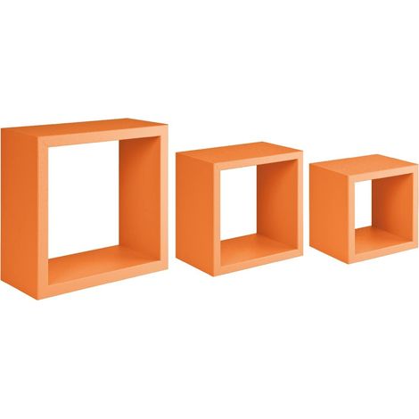 Étagère Décoration Murale - Salon, Chambre, Bureau - MDF, Orange 35 X 35 X 15,5/25 X 25 X 15,5/20 X 20 X 15,5