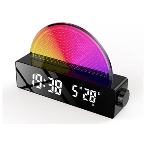 Lampe de Réveil avec Simulation de Lever du Soleil, Snooze/6 Sonneries/10 Sons de Sommeil/Minuterie/Affichage Température, Lampe Atmosphère avec 7 Couleurs Changeantes, Port de Charge (1/4)