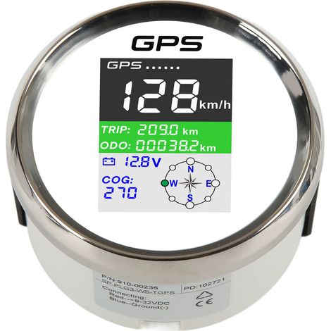 Compteur de vitesse GPS 85 mm km/h nœuds mph, écran TFT DC9-32 V, étanche IP67, universel pour voitures, motos et bateaux, cadran blanc et boîtier argenté (1/5)