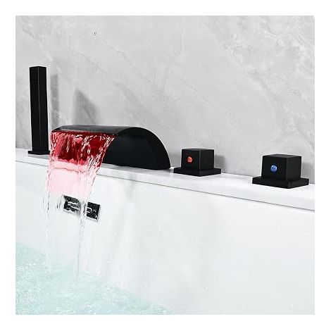 Robinet de baignoire cascade avec douchette extensible pour salle de bain - Noir (1/5)