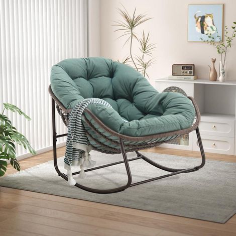 Schaukelstuhl Rattan Loungesessel Grün für Innen & Außen (1/5)