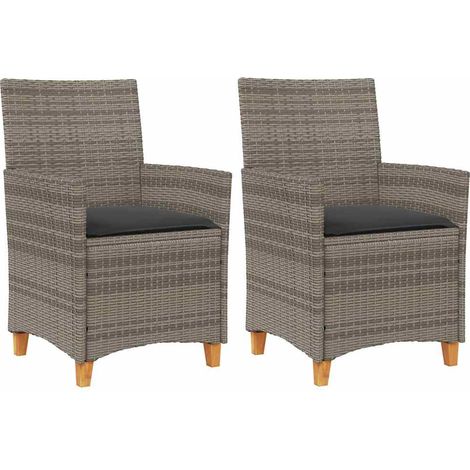 Maison Exclusive - Sedie Giardino con Cuscini 2pz Grigie Polyrattan Legno Massello (1/5)