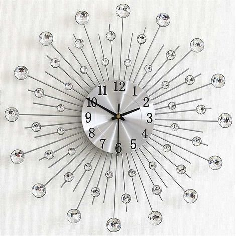 Horloge Murale Mode Diamant Silent Tickless Chiffre Arabe Horloge Argent Grande Horloge Murale pour Salon, Chambre, Cuisine, Décoration d'intérieur (50cm/20") (1/5)