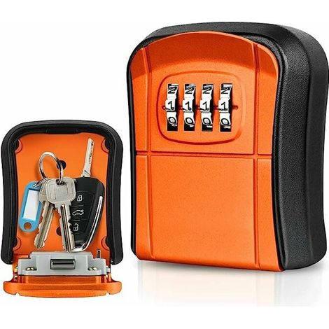 Boite à Clé Sécurisée Mural Mini Coffre à Clés Extérieur Bote à Clef avec Code Numérique à 4 Chiffres (Orange) (1/5)