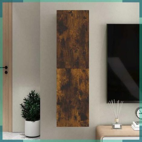 Meuble TV mural - 826676 - chêne fumé - bois d'ingénierie - 30,5 x 30 x 110 cm (1/5)