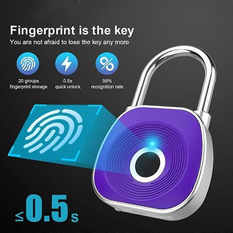 Cadenas intelligent à empreinte digitale, serrure biométrique intelligente pour armoire, serrure de porte numérique sans clé, cadenas à bagages rechargeable par USB (1/5)