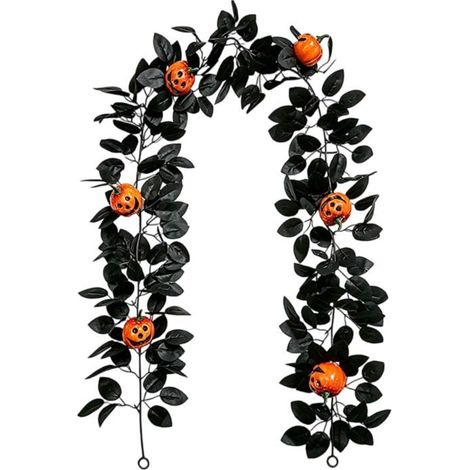 Guirlande Fleurs Artificielles Halloween Gothique 1,75m, Roses Noires Rouge Foncé avec Baies Dorées, Décoration Murale Table (1/5)
