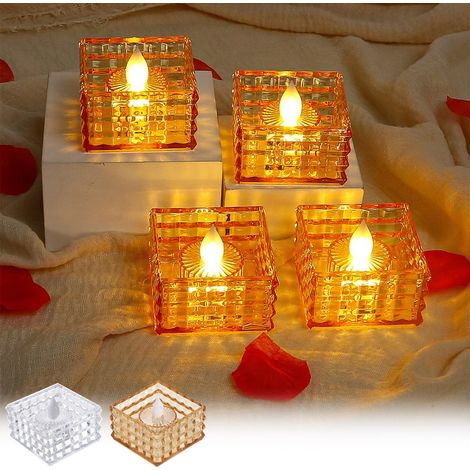 Bougie Électrique - Cristal - LED - Pile LR1130 - Pour Décoration Intérieure Fête Mariage Noël - 6,5 x 6,5 x 5 cm - 1 Pièce (1/5)
