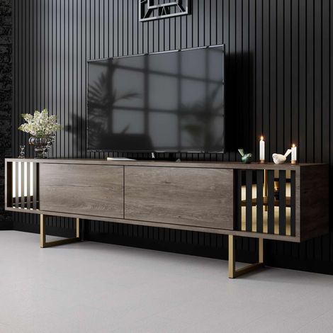TV-Möbel Walnuss Gold Line 180x48x30 - Goldener Rahmen