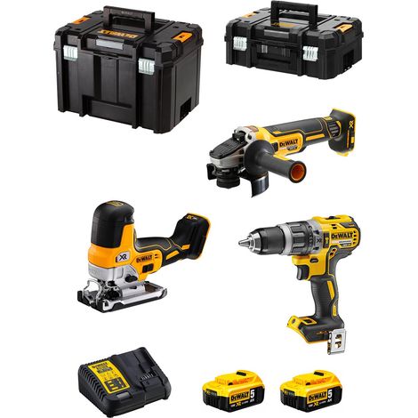 Dewalt – Pack de 8 outils électroportatifs sans fil – 2 batteries 5Ah – Chargeur rapide – Perceuse, meuleuse, scie sauteuse – DCK329P2T