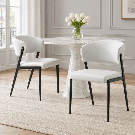 Pack de 2 sillas de comedor en PU con estructura metálica, gris claro OKMYHOME (1/5)