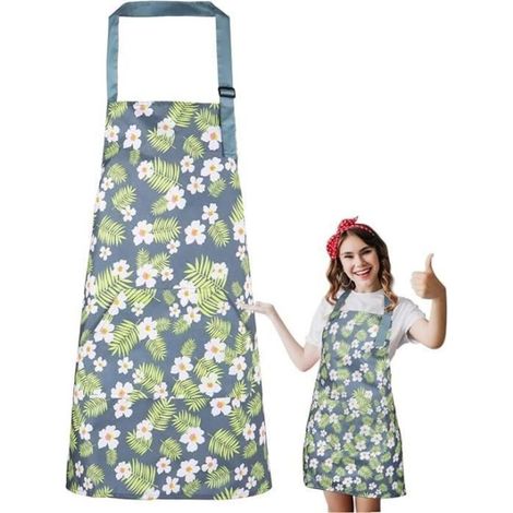 Tablier de Cuisine Femme Floral Imperméable Réglable avec Poche - Vert - Polyester - Cuisine (1/4)