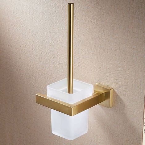 Brosse WC murale inox 304 finition or brossé – Antirouille, vis dissimulées – Design moderne 15x14x34 cm – Hygiène salle de bain