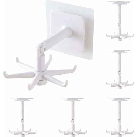 6 Pièces Support Ustensiles Cuisine, Rotatif à 360° Porte Ustensiles Cuisine, Sans Perçage Rangement Organiseur Rack, Rangement Ustensiles Cuisine, 6 Crochets, Pour Cuisine Bains Garde Robe (Blanche) (1/4)