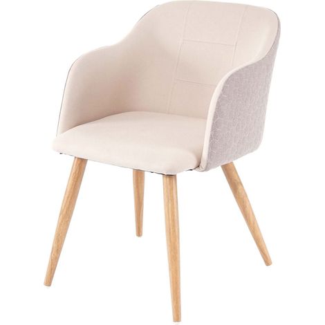 Chaise de salle à manger HWC-D71, chaise de cuisine, design rétro, accoudoirs tissu/textile - crème-beige (1/5)