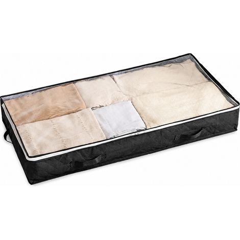 Sac de rangement transparent avec poignée, noir, 100 x 50 x 15 cm, non tissé, pliable, organisateur de couverture courtepointe noir pour enfant (1/5)