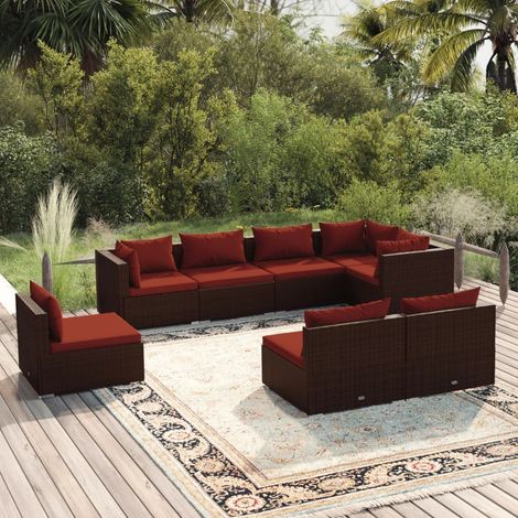 Set sofás de jardín 8 piezas y cojines ratán sintético marrón vidaXL (1/5)