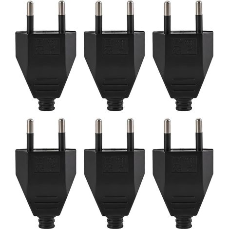 6 PCS Fiche Européenne Plate, 250V 2,5A, Fiche Électrique Mâle Euro à Visser, Fiche Mâle Prise Électrique Noire pour Réparation, Remplacement et Alimentation Domestique (Noir) (1/5)