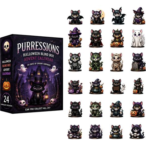 Adventskalender mit Halloween-Motiv (schwarze Katze) – 24 2D-Acryl-Hängeornamente – 24-tägiger Countdown-Kalender für Halloween-Dekoration u (1/5)