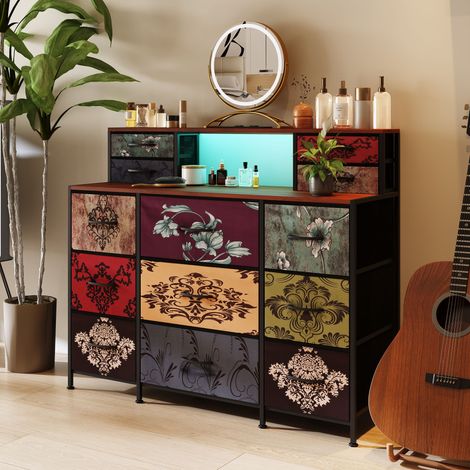 Coiffeuse Vintage Élégante avec 13 Tiroirs, Équipée de Lumières RGB et USB – Parfaite comme Table de Maquillage, Armoire de Rangement ou Commode (1/5)