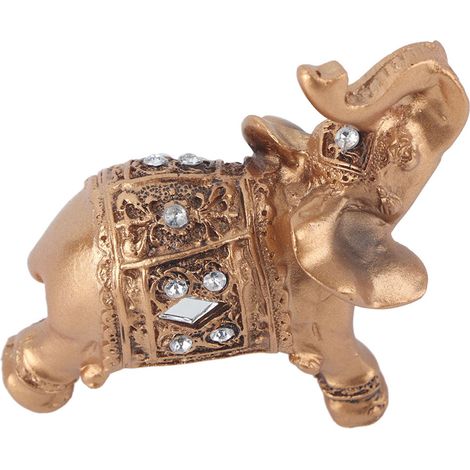 Statuette dorée élégante avec trompe tournée vers le haut, objet de collection symbole de richesse pour la décoration intérieure (99cm) (1/5)