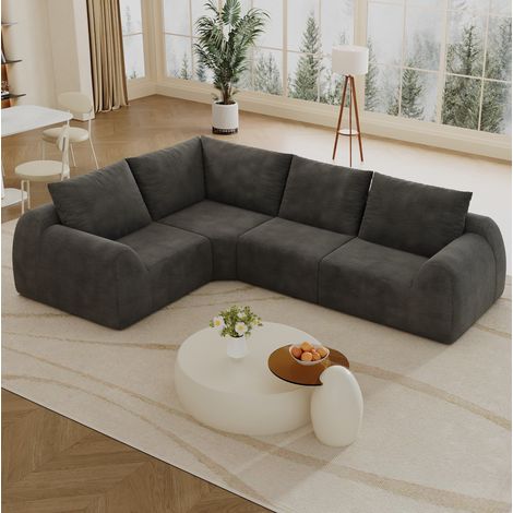 Divano angolare modulare 267 x 200 x 85 cm in chenille grigio scuro, senza montaggio DESVIAE