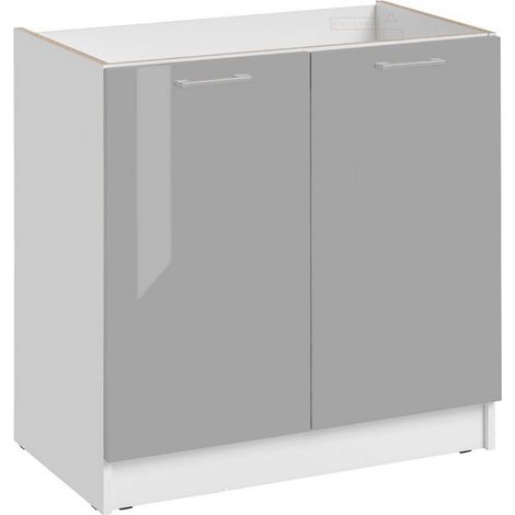 Cuisineandcie – Meuble sous-évier gris brillant 2 portes L 80 cm – Dissimule robinetterie – Espace rangement supplémentaire – Facades brillantes