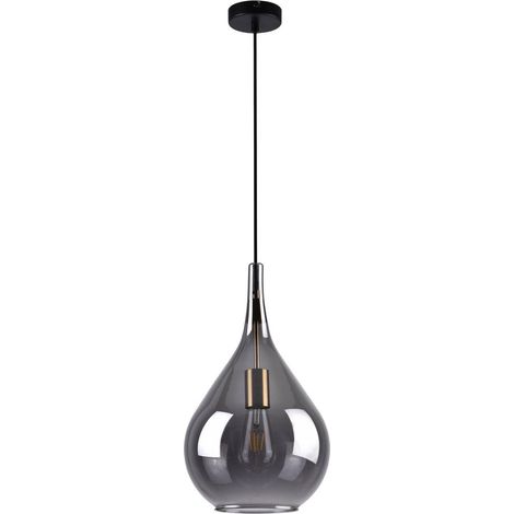 Suspension Rétro en Verre Fumé Noir, Luminaire Goutte Ø 25 cm, E27 pour Salle à Manger - PANGIVO (1/4)