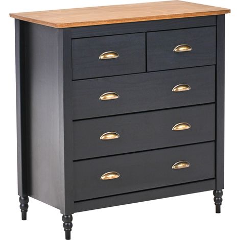 Cómoda escandinava 5 cajones con tapa de madera negra Shillington