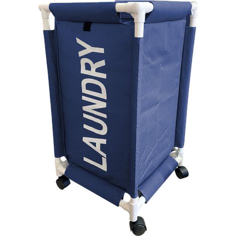 Cesto portabiancheria con struttura tubolare e ruote, misure 34x34x65 cm - Carrello in tessuto impermeabile per biancheria - Colore Blu (1/5)