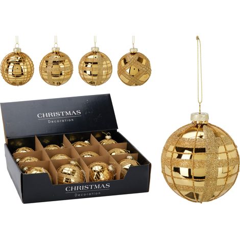 Pallina di Natale in vetro decorata 8 cm oro modello assortito PERAGA CHRISTMAS