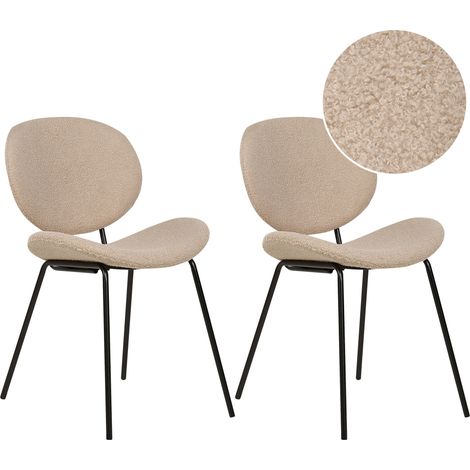 Conjunto de 2 sillas bouclé hierro patas negras tapas sin reposabrazos diseño retro asientos comedor gris pardo Luana (1/5)