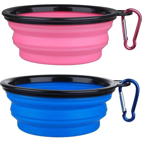 Gamelles pliables pour chiens et chats lot de 2 portables pour promenades voyages avec 2 mousquetons petit modèle bleu et rose (1/5)